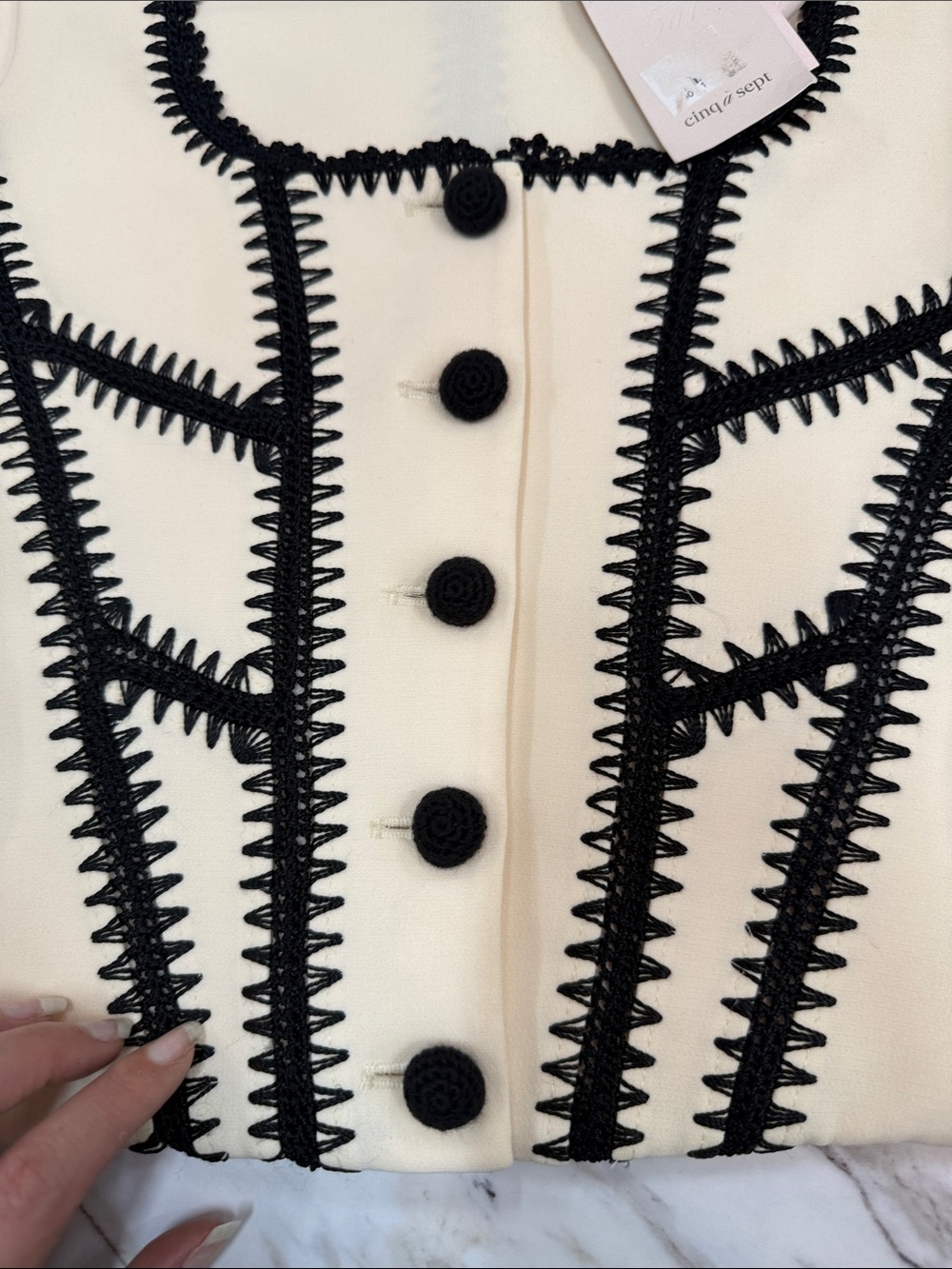 cinq a sept Cream Tank Top with Black Trim - Picture 5 of 6